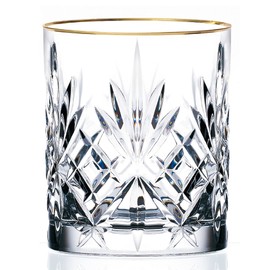 Lorren Home Trends Siena Collection Crystal Double Old Fashion Beverage Glass with Gold Band Design, Set of 4