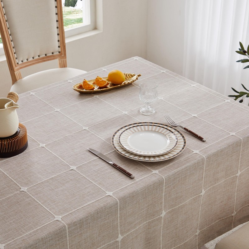 ZeeMart Grid Embroidered Tablecloths 52x70 Inch (Fit 3ft-4ft, Narrow Fit