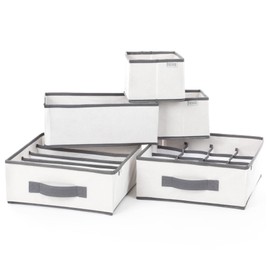 FiNeWaY 5pc Canvas Storage Box Organiser - Collapsible Multipurpose Space Saving Drawer Divider Cubes- Perfect For Wardrobe, Drawers, Desk, Clothes, Makeup, Bathroom, Stationary