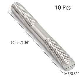 TOP-VIGOR 10Pcs Double End Threaded Stud Screw Bolt, M8x60mm 304 Stainless Steel Rod Bolts Thread Reducer Adapter, Adjustable Push Rod Stud for Furniture Hardware Machinery Maintenance and Fixes
