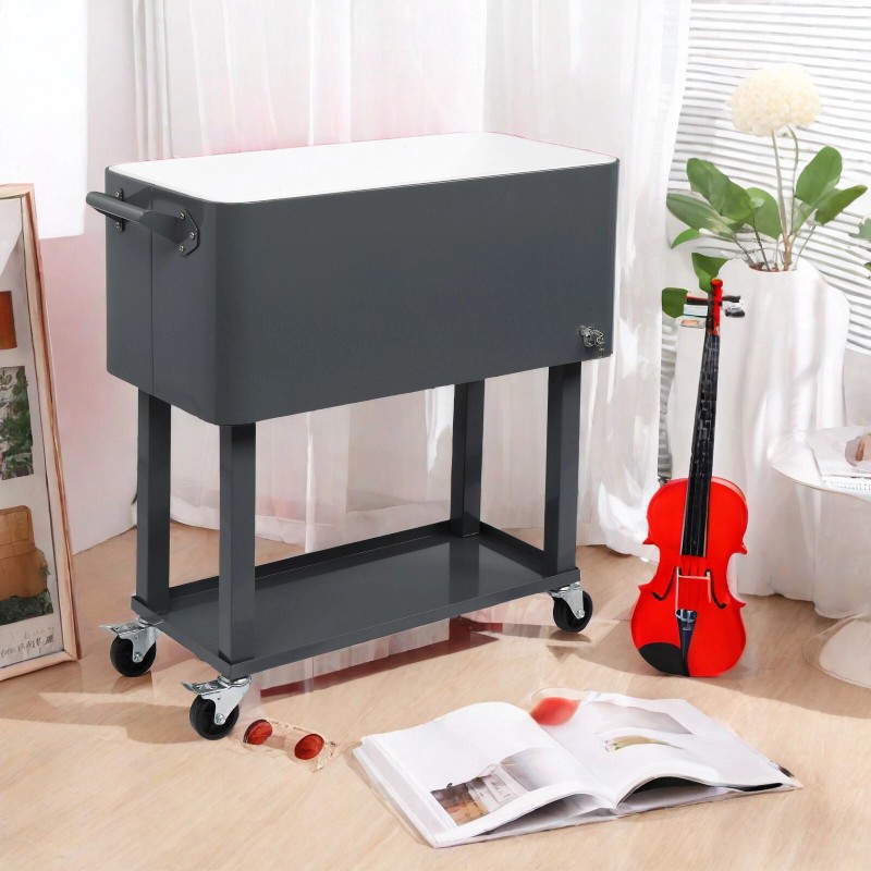 Jutoop 80QT Insulated Trolley - Dark Gray Plastic Rectangular Rolling