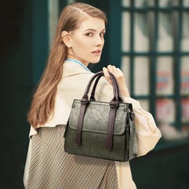 NICOLE & DORIS Women Top Handle Bag Vintage Shoulder Bag Ladies Handbags Designer Crossbody Bag PU Leather Work Bag Clutch Bag Medium Size Green