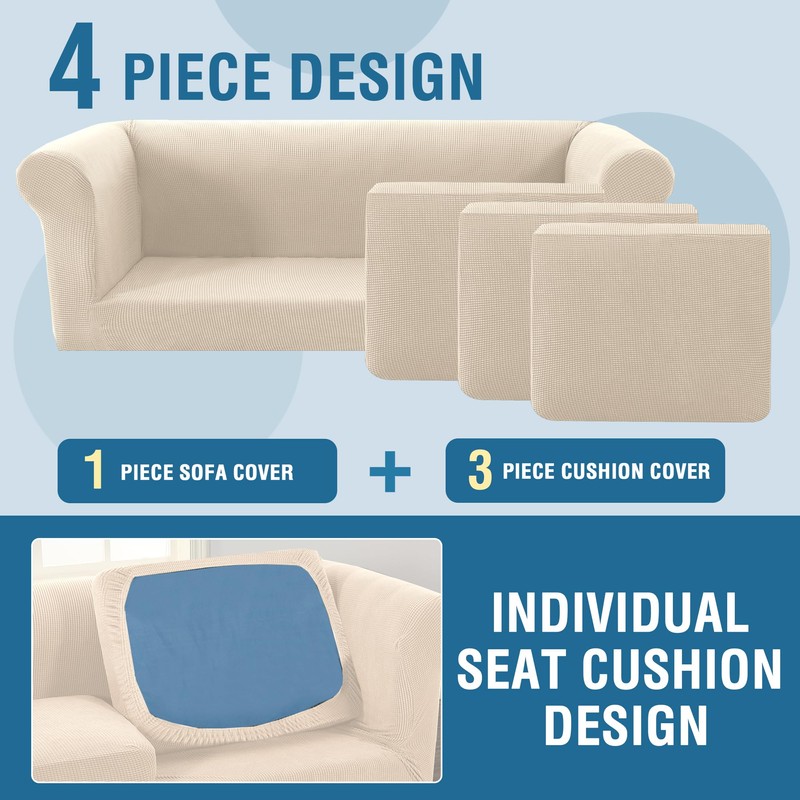 H.VERSAILTEX 4 Piece Stretch Chesterfield Sofa Covers for 3 Cushion