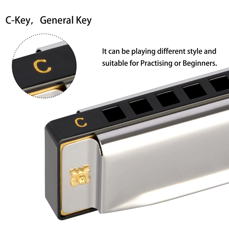 EastRock Harmonica in C Major Harmonica with Box, 10-Hole Harmonica