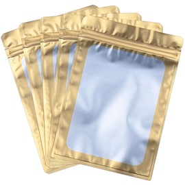 Millefiore Resealable Mylar Pouch Bag Great for Office Home Party Favor Food Storage (100PCS, Gold Color, 3 x 4.7 inch)