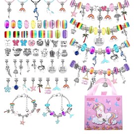 Kit para Hacer Pulseras para Niñas – 115 Piezas DIY, Set de Manualidades Creativas | kit para hacer pulseras | Regalo Perfecto para Niñas | kit de pulseras para niña | Caja con Encantos Personalizables (Rosa)