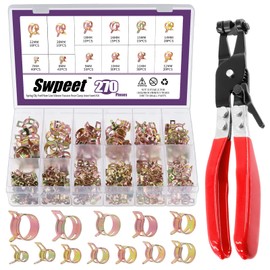 Swpeet 271Pcs 7-22mm Spring Band Hose Clamps with Swivel Flat Band Fuel Hose Clamp Plier Assortment Kit, Silicone Vacuum Hose Action Pipe Clamp Low Pressure Air Clip Clamp for Hose Clamps