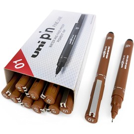 Uni Pin Fineliner Drawing Pen - Sepia Tone - 0.1mm - Box of 12