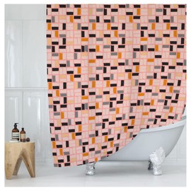 Worthwhile Goods Pink Mid Mod Shower Curtain, Square Abstract Pattern Shower Curtain, Cool Colorful Modern Fabric Shower Curtain 72x72 Inches (MidMod)