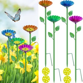 Elefama 4 Pack Bee Watering Station for Garden with Floating Flowers Butterfly Bee Feeder for Outside Outdoors Metal Bee Water Bath Station Stakes Walkways for Bees Garden Thirsty Pollinators
