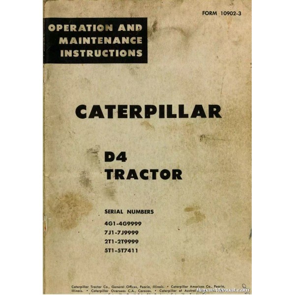 Caterpillar D4 Tractor Operators Manual