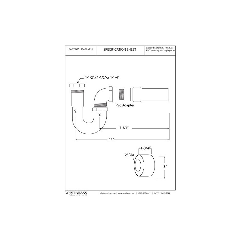 Westbrass D402NE-1-05 1-1/2" New England Style P-Trap with High Box