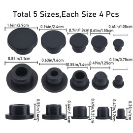 GORGECRAFT 20Pcs 5 Sizes Silicone Hole Plug Black Rubber Round Waterproof Button Tube End Cover Soft Flexible Stopper Plugs Furniture Accessory Fit for Bottle Pipes 7.5-21mm Inner Diameter