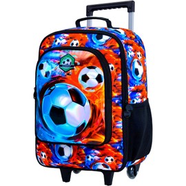 18" Kids Suitcase for Boys, Soccer Toddler Carry on Luggage Set, Cool Football Travel Rolling with Wheels (Fire)