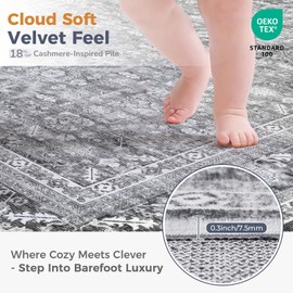 OPPODREAM Vintage Grey Round Rug 4ft, 4 ft Retro Washable Circle Rug Non Slip, Low-Pile Faux Wool Circular Carpet, Soft Distressed Gray Floor Mat for Living Room, Bedroom, Office, Dorm, Dinning Room