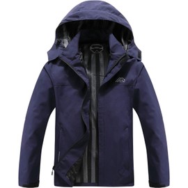 OTU Men's Lightweight Waterproof Hooded Rain Jacket Outdoor Raincoat Shell Jacket for Hiking Travel Navy L