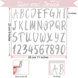 Waynoda Glitter Alphabet Letter Stickers 360 Pieces 10 Sheets Self Adhesive Silver Letters,2Inch