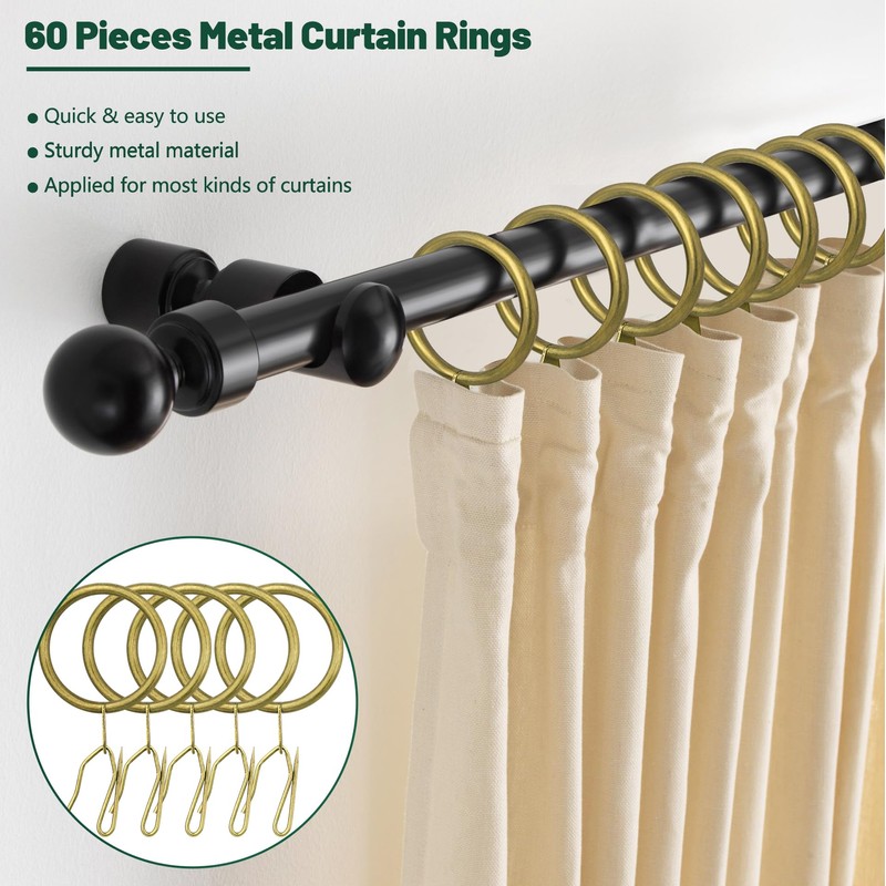 60Pcs Metal Curtain Rings and 60 Pcs Curtain Drapery Pin