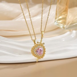 Punk Zircon Love Heart Sword Pendant Necklace for Couple Jewelry Gothic Heart Dagger Layered Necklace for Women Valentine's Day Gift, extra, Alloy Steel, Cubic Zirconia