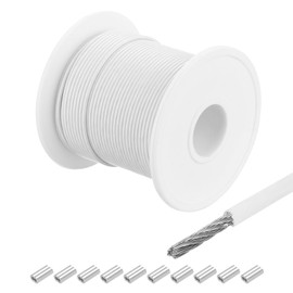 QUARKZMAN 100 ft (30 m) Wire Rope 304 Stainless Steel Cable 3/64 Inch (1 mm) Vinyl Coated with 10 Aluminium Sleeves for Hanging, Washing Lines, Lifting, White