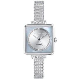 LANZOOM Women's Quartz Watch,Blue Nacre Dial,Square Watch with Elegant Bracelet Strap