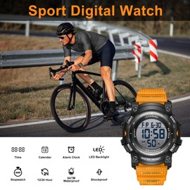 Watches for Men Digital Sport Outdoor Mens Watches 5ATM Waterproof Large Numbers Men's Watch with Resin Strap Military LED Backlight Montre Homme