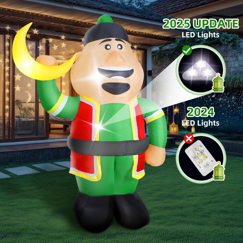 Ramadan Inflatable Decorations 7Ft, Eid Mubarak Moon Inflatable with 4