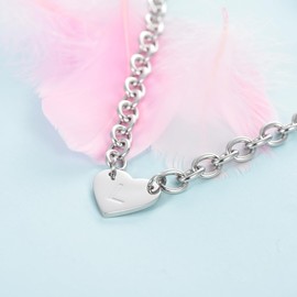 KunBead Letter L Initial Heart Tag Necklace 16 inch Punk Chunky Cuban Link Chain Choker Alphabet Stainless Steel Pendant Necklace