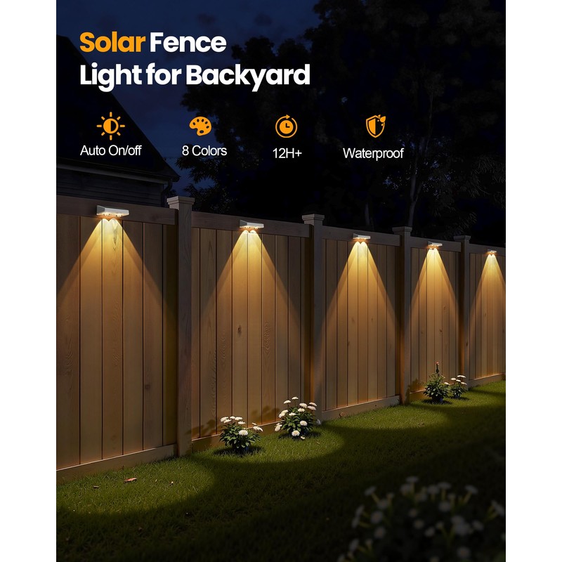 Bridika Solar Fence Lights Outdoor Waterproof, 12 Pack Solar Powered