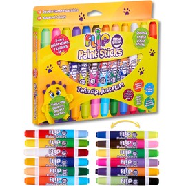 Little Brian Flip Paint Sticks For Kids - 12 Pack with 24 Assorted Colours, Twin Tips, Double-Ended - Mess-Free, Easy Clean Up, Fast Drying Action, Vibrant Colours, Multi-Surface, Twist & Paint