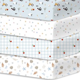 Little Grape Land Pack of 4 fitted sheets 60 x 120 cm for baby and cot beds, breathable microfibre baby bed sheets, Oeko-Tex certified cot mattress sheets, blue willow