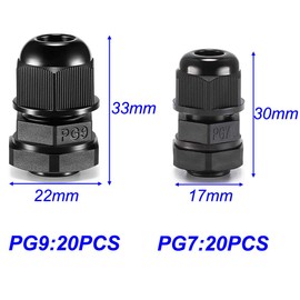 Gebildet 30pcs PG7 + 20pcs PG9 Cable Gland, Plastic IP68 Waterproof Adjustable 3-8mm Cable Gland Joint with Gaskets, M12 M16 Wire Connector, Wire Protector (Black)