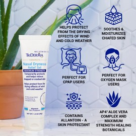 TriDerma Nasal Dryness Relief Gel, FSA Eligible, Soothing AP4 Aloe Vera Gel & Allantoin Skin Protectant, Moisturizes Cracked Skin, Dry Nose from CPAP Machine Use, Colds, Oxygen Use 1 oz