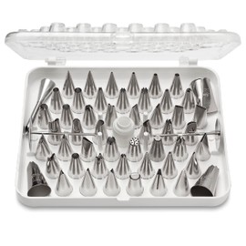 Ateco 783-55 Piece Cake Decorating Set, Includes 52 Stainless Steel Tubes, 1 Standard Coupler, 2 Flower Nails in Hinged Storage Box