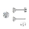 ZDE Titanium Women Flatback Earrings Cubic Zirconia Silver Stud Earrings