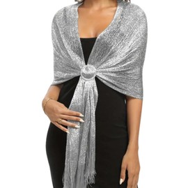 Sparkling Metallic Shawls and Wraps with Buckle Shawls and Wraps for Women Gold Silver Black Red Shawl Evening Wraps and Shawls for Evening Party Dresses Wedding Party (silver)
