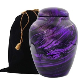 Exquisiteurns Fiber Glass Cremation Urn - Marbling Adult Urn - Handcrafted Light weighed Adult Funeral Urn for Ashes - Great Deal Free Velvet Bag and Ash Bag (Purple)