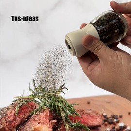 ​Manual Salt and Pepper Grinder Set - 5oz Glass Shakers with Adjustable Ceramic Grinders - Refillable Pepper Mill & Salt Mill for Kitchen Spices