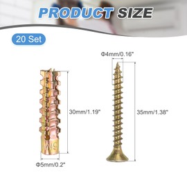 PATIKIL 20 Pcs Drywall Hollow Wall Anchors with Screws, 0.16 x 1.38'' Heavy Duty Steel Wall Anchors Kit, Dry Wall Anchors for Concrete Wall Plaster Wall, Multicolor