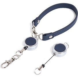Grav Pass Case, Commuter Passcase, With Reel, Coin Case, Card Case (Key Chain With Strap) / Reel Strap, Women's, Cute, Thin, Key Chain, Reel Only: Navy; Reel Portion: Silver