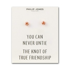 Philip Jones Rose Gold Plated Love Knot Earrings with Quote Card