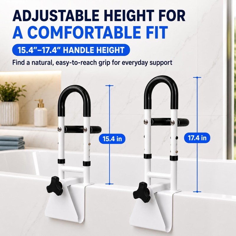 Bathtub Safety Grab Rail for Seniors, Fits 3.4 to 6.6"