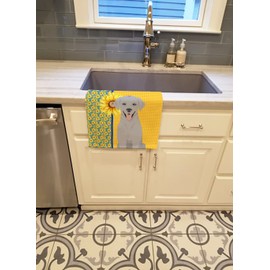 Caroline's Treasures Decorative Absorbent Summer Sunflower Kitchen Dish Hand Towel Cloth with Breed of Dog, Labrador Retriever-Silver