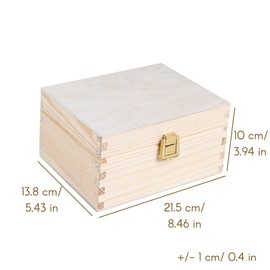 Creative Deco Small Wooden Storage Box Unpainted Plain | 21.4 x 13.8 x 10 cm (+/- 1cm) | Golden Lock & Hinged Lid | Gift Box for Christmas Xmas | Office or Bedroom | Jewellery Box