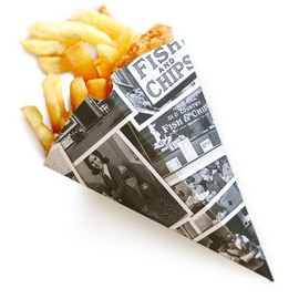 10 x Disposable Newsprint Paper Chip Cones party take away