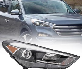 Veloqua For 2016 2017 2018 Hyundai Tucson Halogen Right Passenger Side Headlight Headlamp Assembly W/LED DRL Replacement Black Housing Clear Lens