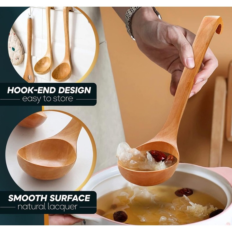 Natural Spoon Classic Wooden Soup-ladle Bamboo Kitchen dinnerware Tools (Ladle,