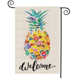 LHSION Welcome Pineapple Garden Flag 12.5 x 18 Inch Decorative Double Sided Burlap Flag for Spring Summer Yard Decoration