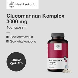 HealthyWorld HealthyWorld? Glucomannan Komplex 3000 mg C Aus der Konjakwurzel C 180 Kapseln C Zur Untersttzung der Gewichtsabnahme C Mit zugesetztem Cholin, Chrom, Vitamin D3 und B3 C Ohne GVO C 1-Monatsvorrat