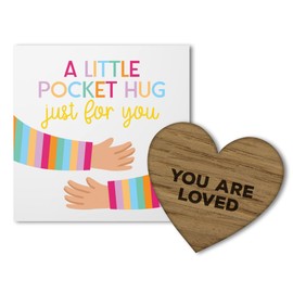 Little Pocket Hug Just For You Wooden Heart Token with Positive Affirmations - Small Keepsake Card For Wallet/Purse (Rainbow, You Are Loved)